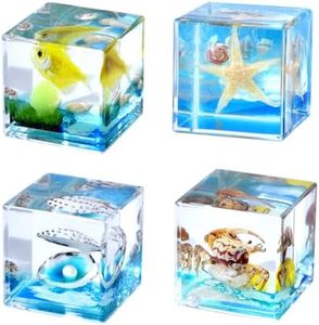 4Pcs Marine Taxidermy in Resin, Interesting Square Marine Microlandscape Specimen Set for Back-to-School Gift Oddities Paperweights Scientific Education Supplies（1.57x1.57 inch）