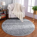 LOCHAS Round Area Rugs Super Soft Living Room Bedroom Home Shaggy Carpet 4-Feet, Grey