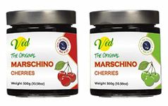 Ved Gourmet Original Red & Green Maraschino Cherries - Italian Cherry for Old-Fashioned Cocktails - Vegan Cocktail, Bourbon Cherries in Natural Syrup for Cocktail Garnish