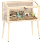 PawHut Wooden Hamster Cage, Gerbil Cage with Openable Top, Seesaws, Platforms, Water Bottle, Hamster Habitat with Transparent Viewing for Syrian, Dwarf, Rats, 43.3" x 20.5" x 39.8"