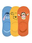 BALENZIA x Disney Winnie the Pooh Women's Character Loafer/Invisible Pooh, Eeyore, Tiger socks (Pack of 3 Pairs)(Free Size) Yellow, Blue, Orange