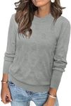 Arach&Cloz Womens Fall Tops 2024 Fashion Long Sleeve Shirt Crew Neck Lightweight Knit Pullover Sweater Blouse Light Grey