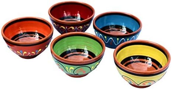 Cactus Canyon Ceramics Salsa Bowls - Spanish Terracotta Multicolor Decor - Small Serving Bowl (European Size), Festive Dinnerware 5 Piece Set - Dishwasher & Microwave Safe