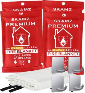 SKAMZ Fire Blanket for Home and Kitchen - XLarge - 47.2" x 47.2" - 4 Packs - Prepared Emergency Fire Blankets, Fire Retardant High Heat Resistant Fiberglass Fire Suppression Welding Blanket