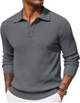 COOFANDY Men's Long Sleeve Polo Sweater Shirt Fall Winter Lightweight Fashion Soft Knit Polo Collar Shirt Gray