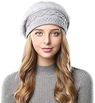 Genfien Women's Beret Beanie Winter Knitted Thick Baggy Hat Faux Fur Fleece Lined Thick Knitted Slouchy Crochet Fluffy Slouchy Grey