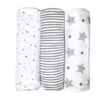 Masilo 100% Organic Cotton Swaddle Wrap/New Born Swaddle Blanket/Multiuse Muslin Cloth Swaddle/Swaddle Gift Set/Soft Baby Wrap/Pack of 3/42 x 42 in - Star Gold