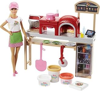 Barbie Pizza Chef Doll & Playset, Toy Oven & Counter with Sliding Conveyer Belt, Molds, 3 Dough Colors & Accessories