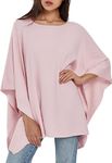 Womens Pullover Poncho Sweater Cashmere Feel Shawl Loose Fitting Ponchos Wraps Gifts for Women Pink