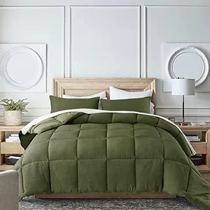 KASENTEX Premium Soft Fluffy Striped All Season Down Alternative Bedding, Cozy Reversible, Ultra Plush Luxury Microfiber Duvet Insert, Dark Sage Olive Green King Size Comforter, 104x90 Inches