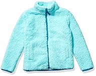 Amazon Essentials Girls' Sherpa Fleece Full-Zip Jacket, Aqua Blue, 8 Years