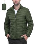 Outdoor Ventures Men's Packable Puffer Jacket Insulated Lightweight Puffy Coat Warm Portable Padded Water Resistant Jacket for Hiking Travelling Camping Army Green L