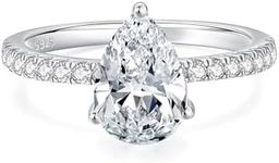 Oivley 2CT Pear Shaped Engagement Ring, Teardrop Cubic Zirconia Sterling Silver Women's Promise Rings Fake Engagement Rings Solitaire CZ Engagement Rings for Women with 18K White Gold Plated-60