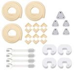 Store2508® Combo Pack of Child Safety Strip Cushion & Corner Guards for Baby Safety Child Proofing with Free Child Safety Lock, Safety Door Stopper & Socket Guard Cover. (White Mega Combo)