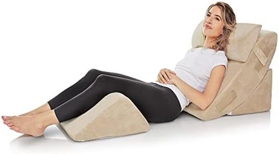 AllSett Health 4 Pc Bed Wedge Pillows Set - Orthopedic Pillow for Sleeping Multi Angle Relief System Back, Neck. Shoulder, & Leg Elevation | Acid Reflux, Anti Snoring Machine Washable Cover, Beige