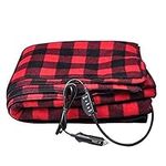 Electric Car Heating Blanket, 12 Volt Fleece Heated Travel Car Blanket, with Premium Cigarette Lighter Plug for SUV Vehicle Truck Boats RV, Winter Cold Weather Travel Camping Use (Black Red)