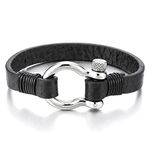 COOLSTEELANDBEYOND Mens Womens Steel Screw Anchor Shackles Wrap Bracelet with Leather, Nautical Sailor Wristband, 8.27 inch, Leather, not-applicable