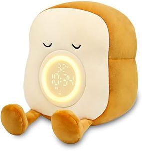 Aedcbaide Kids Alarm Clock, Night Light Lamp Cute Plush Toy Toast Sleep Training Alarm Clocks with Phone Holder, Rechargeable & Dimmable Wake Up Light & Night Light For Room Decor