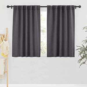 RYB HOME Blackout Curtains for Bedroom - Thermal Insulated Light Block Window Curtains, Back Tab Top Kitchen Curtain Panels, Wide 42 x Long 45, Grey, 1 Pair