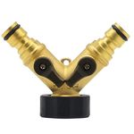 Seawhisper 2 Way Tap Splitter Brass Double Tap Hose Connector for Garden Outdoor Outside Tap