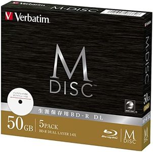 Barbaitam DBR50RMDP5V2 Verbatim M-DISC BD-R DL for Single Recording, 1-6x Speed, 50GB 5 Sheets, Printable White Labels, Blu-ray Disc