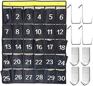 AFUNTA 30 Numbered Pockets Classroom Calculator Holder & Cell Phone Pockets Chart Organizer Hanging Door and Wall Storage Bag with 4 Adhesive Hooks / 4 Door Hooks - Navy