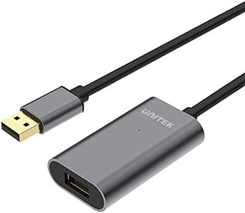 Unitek 10 m USB 2.0 Extension Cable Active with Signal Amplifier | USB A Male to USB A Female | USB Repeater | Double Shielded I LED Light | Possible Additional Power Supply | Aluminium