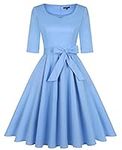 MINTLIMIT Women's 3/4 Sleeve Cocktail A-Line Sweetheart Party Fall Wedding Guest Dress，Light Blue，M