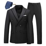 MOGU Mens 2 Piece Double Breasted Suit Slim Fit Tuxedo Blazer and Pants for Wedding Prom Homecoming, Black, 40