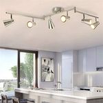 DLLT Ceiling Spotlight Fixture, 6-Light Flush Mount Ceiling Track Lighting Fixture, Directional Track Lighting Kit for Kitchen/Bedroom/Dining Room/Office, Brushed Nickel, 6 X Gu10 Bulbs Included