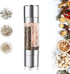 Salt and Pepper Grinder Set, 2 in 1 Brushed Stainless Steel Finish, Ceramic Mechanism Great Pepper Mill for Himalayan, Rock Salt, Pepper, Dried Herbs, Spices