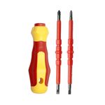 GLUN® Mini Insulated 4 in 1 Screwdriver Set, Flat Interchangeable Head Screwdriver 500V Rated Multipurpose Magnetic Tip Steel Flat Cross Insulated