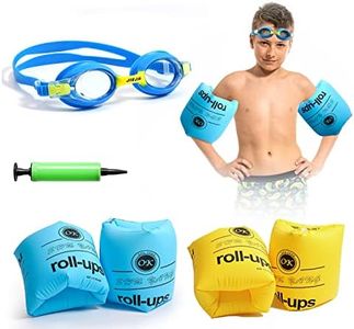 Arm Floaties for Kids, Aoeoun PVC Inflatable Swim Arm Bands Rings and Swimming Goggles with Anti-Fog and Anti-UV(4 Pack), Pool Swim Floaties for Kids and Adults, Great Gift for Beginner Swimmers