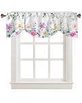 ARTSHOWING Floral Small Window Valance Curtains for Bathroom Kitchen, 1 Pack Thermal Insulating Curtain with Ties 42x12inch, Colorful Flowers Butterflies Eucalyptus Leaves