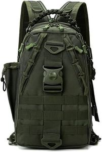 ReelFin Fishing Tackle Backpack with Rod Holder, Lightweight Water-Resistant Fishing Shoulder Storage Bag Tackle Bag, Premium Sling Bag with D-Rings and Waist Strap (Green)