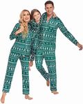 Ekouaer Christmas Family Matching Pajamas Long Sleeve Button Down Pj Set Festival Party Sleepwear,Dark Green Snowflake,Kids,8-9Y