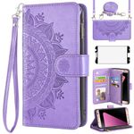 Asuwish Phone Case for Samsung Galaxy S7 Edge Wallet Flip Cover with Tempered Glass Screen Protector and Mandala Flower Card Holder Stand Cell Accessories S7edge S 7 GS7 7s 7edge Women Girls Purple