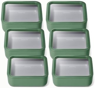 Caraway 6pc Glass Food Storage Set – 10 Cup Food Containers (6) - Ceramic Coated - Non Toxic, Non Stick with Lids - Microwave Safe - Sage
