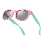 Komonee Kids Flexible Sunglasses Polarized Pink With Turquoise Silicone Drifter Classic Style Retro Sun Shades Eye Glasses UV400 Unisex For Boys and Girls Age 3-10