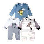 Kidbea 100% Organic Cotton Bodysuit | Romper | Sleepsuit | Jumpsuit for New-Born Baby Girls & Boys infants & Toddler, Color Blue Lion & Grey Elephant, Brown Octopus Printed Combo Of 3 Size 3-6M