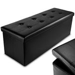 Nyxi Faux Leather 110 * 38 * 38cm Black Ottoman Foldable Storage Boxes Seat Foot Stool Storage Box with Lids for Kids Toys, Bedroom, Hallway, Living Room