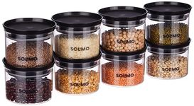 Amazon Brand - Solimo Plastic Storage Jar and Container Set I Air Tight & BPA Free Containers for Kitchen Storage Set I Grocery Kitchen Container Set I Multipurpose Jar, 500 Ml Each, Set 8, Black