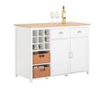 SoBuy KNL05-W, Kitchen Island Kitchen Cabinet Cupboard Sideboard with 2 Rattan Baskets, Kitchen Breakfast Dining Bar Table