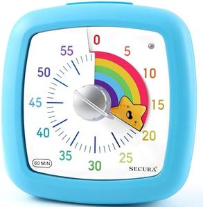 Secura 60-Minute Visual Timer, Timer for Kids with Rainbow Pattern, Kitchen Timer with Pause Function, Pomodoro Timer, Countdown Timer for Classroom, Kitchen, Office (Blue & Star)