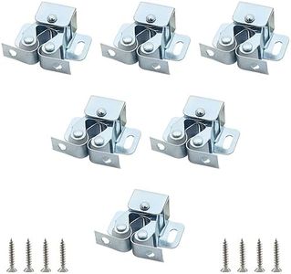 Cjueiom 6 Pack Double Roller Catch Cabinet Latches, Silver Zinc Plated Cabinet Wardrobe Latch with Spear Strike, Cold Rolled Steel Cupboard Door Catch Latch for Home Furniture Closet Door