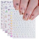 9 Sheets Aurora Holographic Nail Art Stickers Decals Self-Adhesive Heart Flame Stars Butterfly Moon Nail Supplies Nail Art Design Decoration Accessories