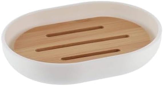 Premium White Soap Dish Padang with Bamboo Tray - Stylish Bathroom Storage Accessory for Elegant Organization