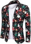 COOFANDY Men's Christmas Jackets Notched Lapel Xmas Party Blazer Snowman Print Blazers (Christmas Blazer - Xmas Party S)