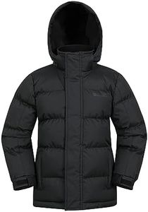Mountain Warehouse Snow Padded Kids Jacket - Water Resistant Coat with Fleece Lined Hood, Adjustable Cuffs & Side Pockets - For Winter, Walking, Travel & Outdoors, Jet Black, 13 Years
