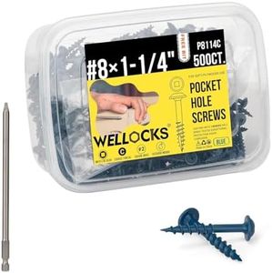 WELLOCKS Pocket Hole Screws #8×1-1/4" 500PCS Blue 6" Long SQ2 Bit Included 1000hrs Salt Spray Coating Strong Rust Resistant Wood Screws Square Drive Coarse Thread Sharp Point Exterior Wood Work